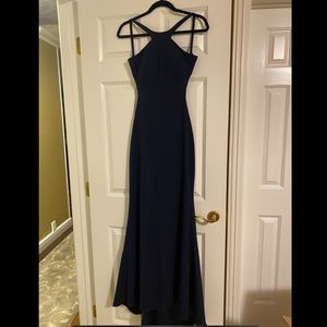 Jovani NAVY OPEN BACK DRESS